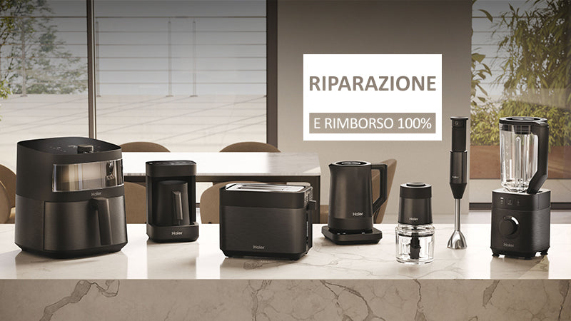 Piccoli elettrodomestici da cucina con etichetta “Riparazione rimborso totale”