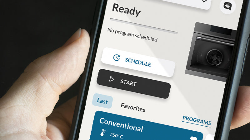 Comando e Start e SCHEDULE nell' app hOn per comandare a distanza i forni Haier connessi