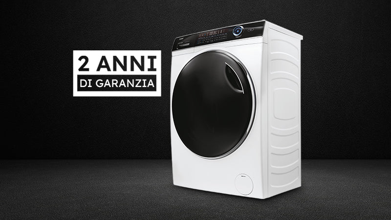 Lavatrice Haier con scritta “2 anni di garanzia